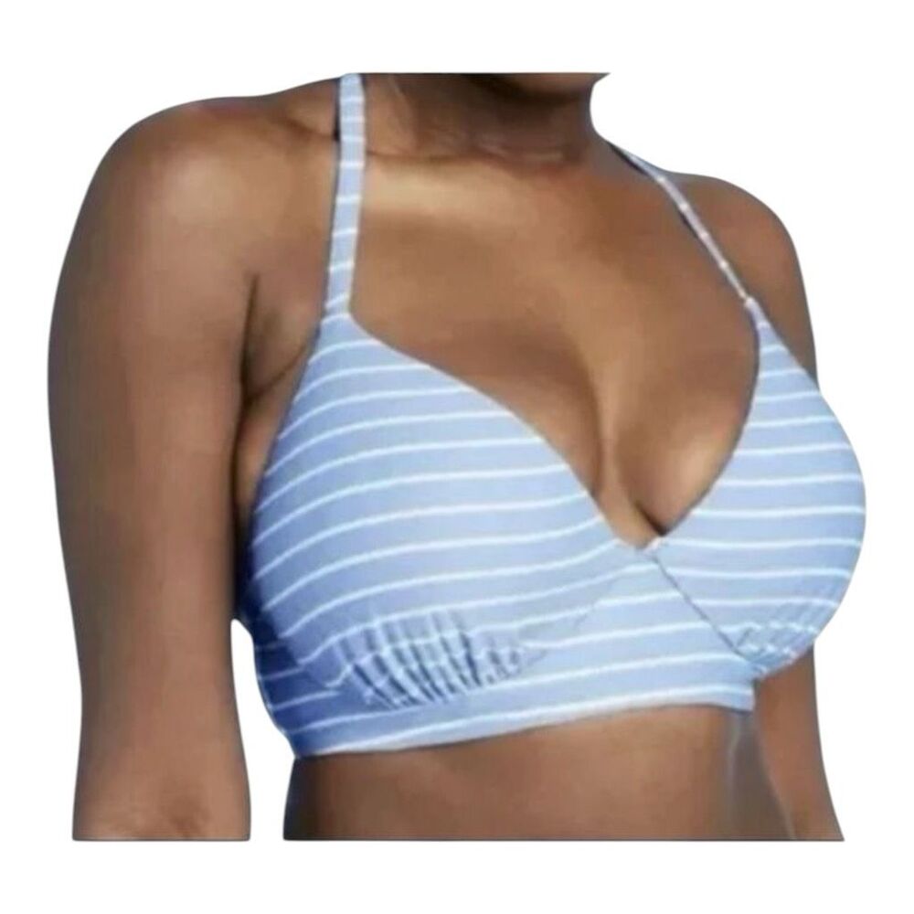 Shade & Shore Women's Blue White Striped Lightly Lined Halter Bikini Top  34B